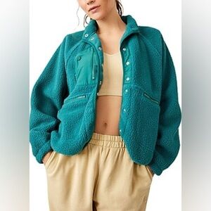 Free People Movement Hit The Slopes Green Fleece Jacket Size Large .